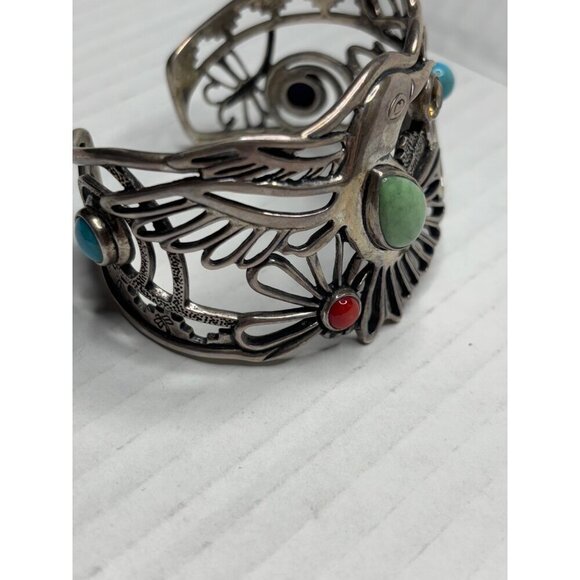FRITZ CASUSE X CAROLYN POLLACK Vintage Multi Stone Sterling Silver Cuff Bracelet - Picture 11 of 14